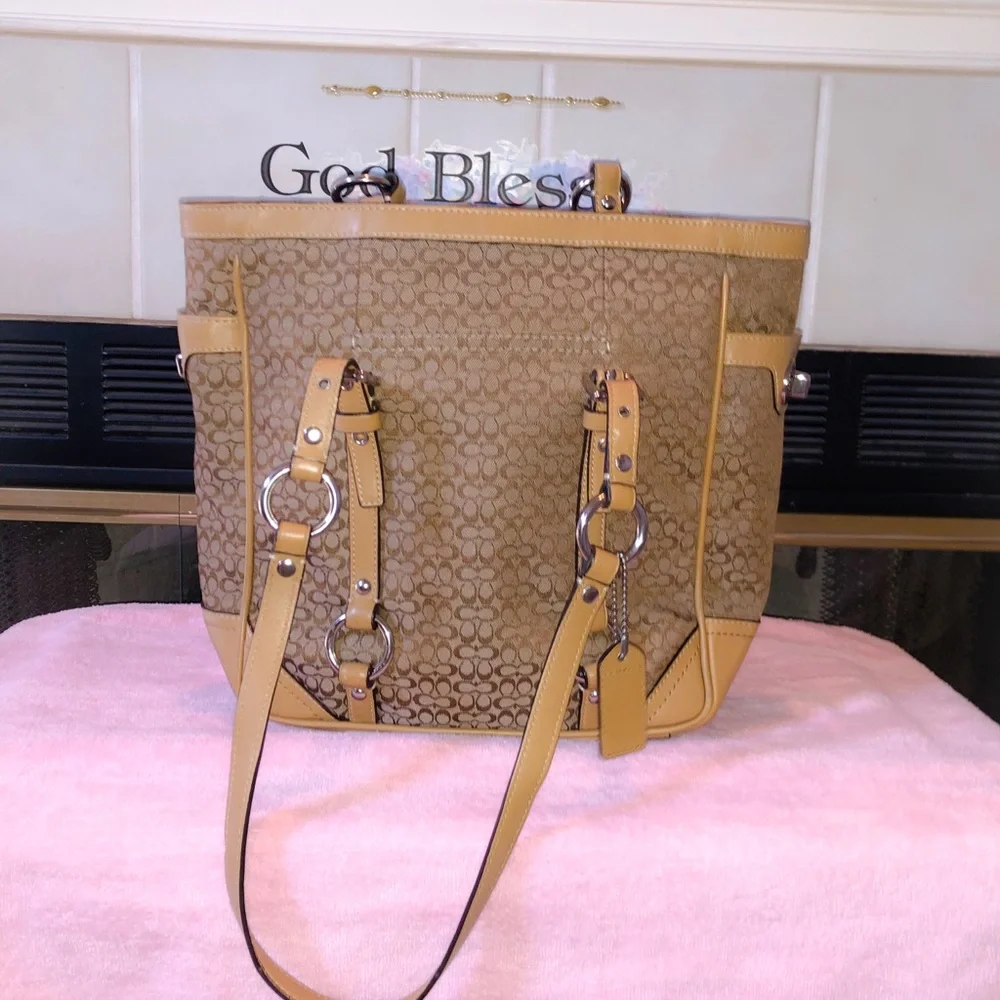 Coach Signature Canvas Tote in Brown and Tan - Picture 3 of 8